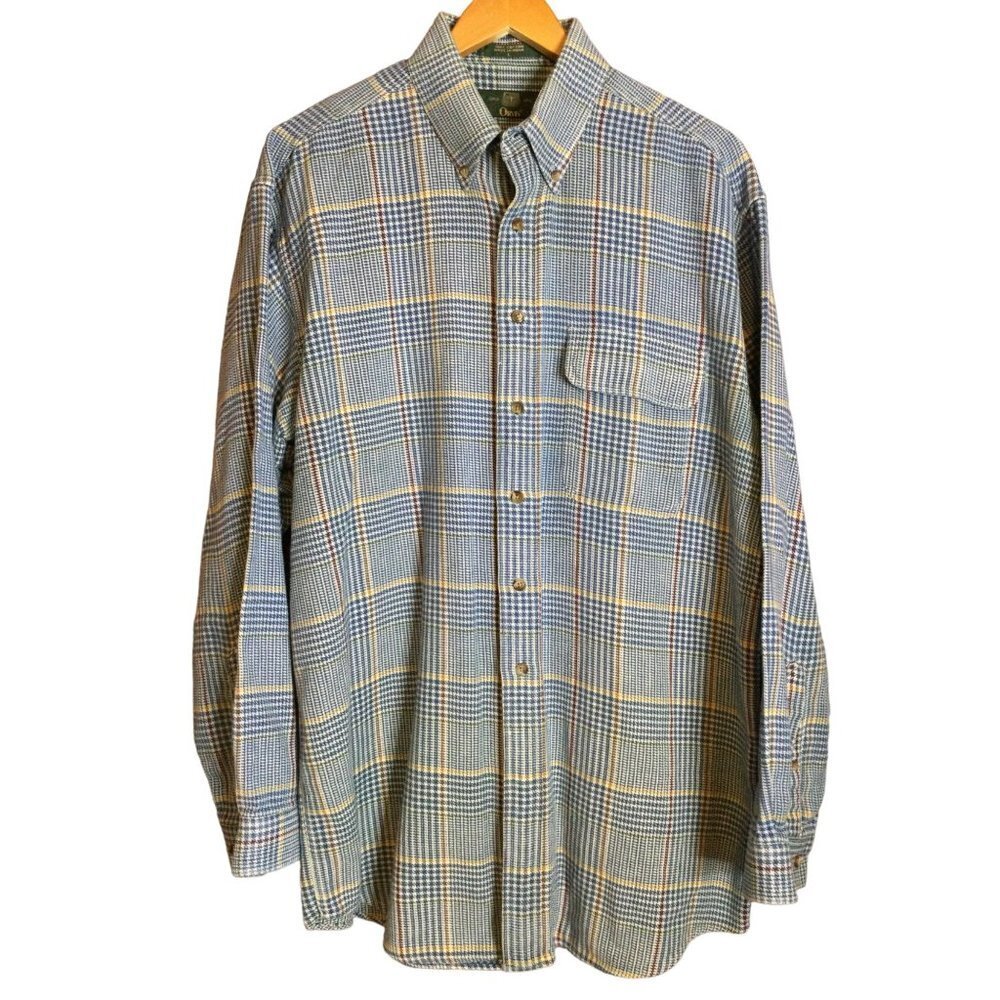 Orvis Men's Plaid Button Up Shirt Flap Pocket Long Sleeve Blue L Cotton Shacket